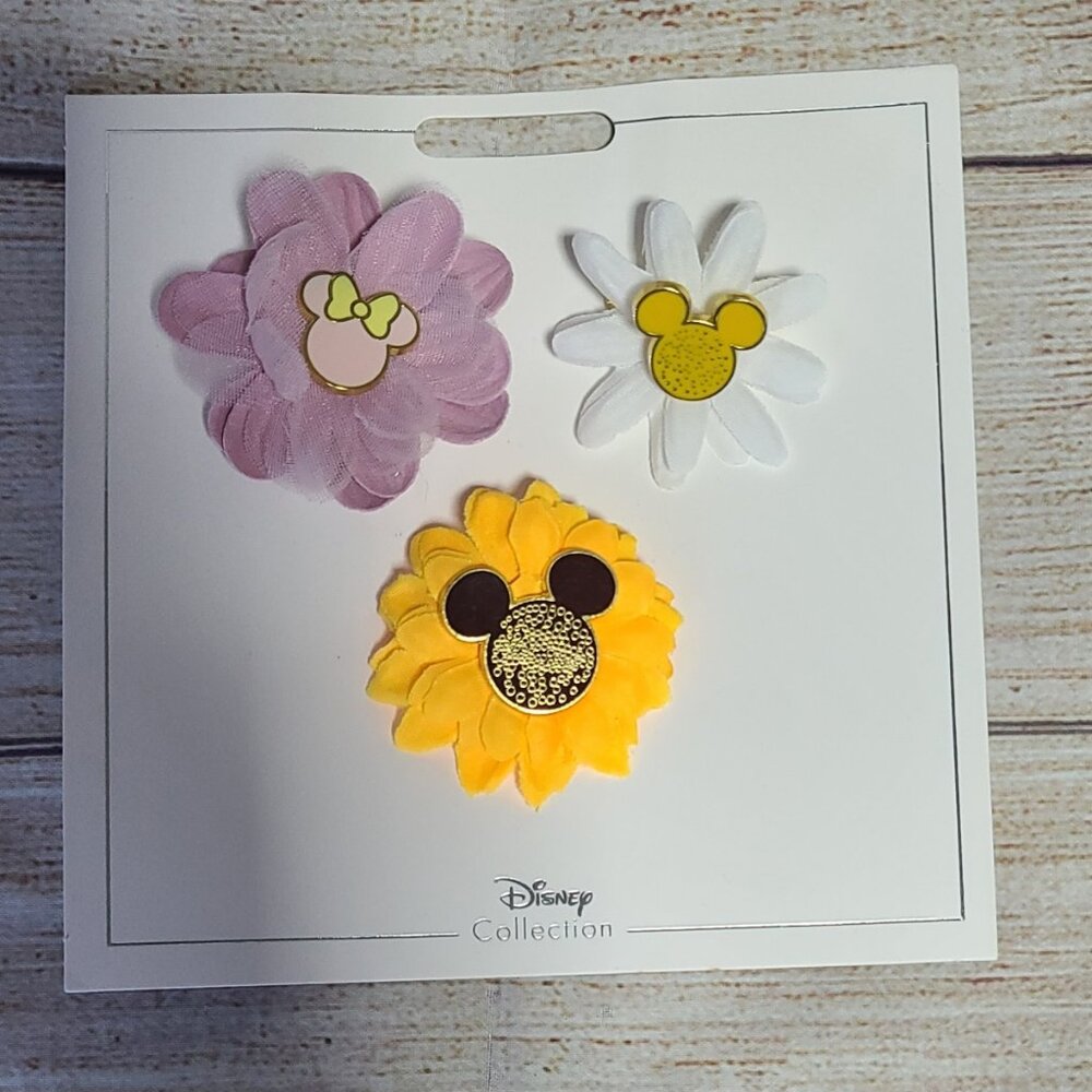Disney Parks Mickey and Minnie Mouse Icons Flower Pins - NEW